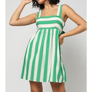 Gap Striped Sleeveless Poplin Tie-Back Mini Dress Green White Medium